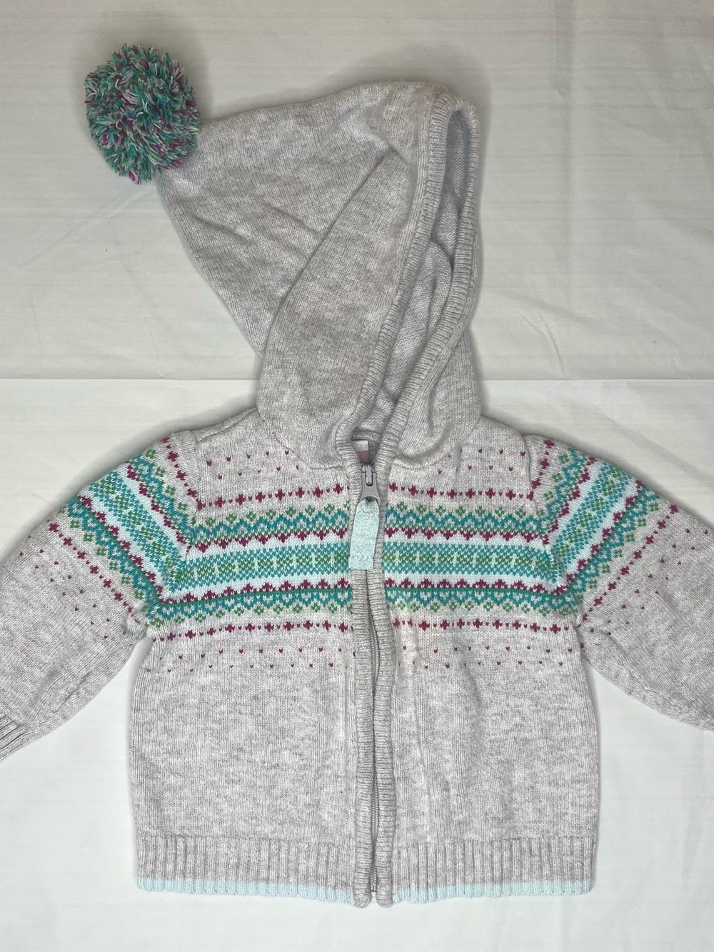 Old Navy Baby Girl Geometric Pattern Sweater with Pom Pom on Hood
